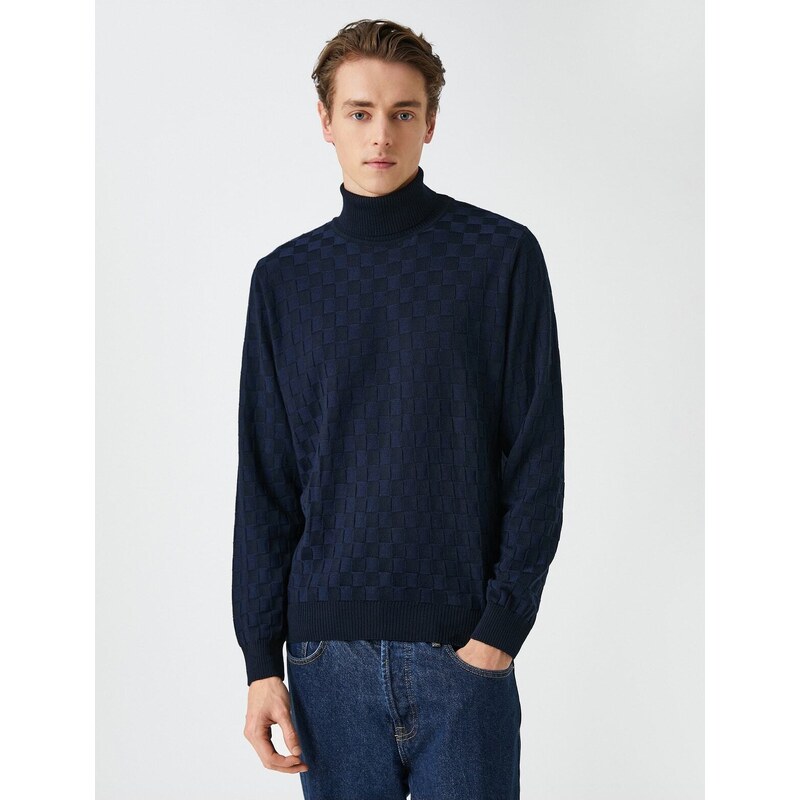 Koton Knitwear Turtleneck Sweater Long Sleeve Check