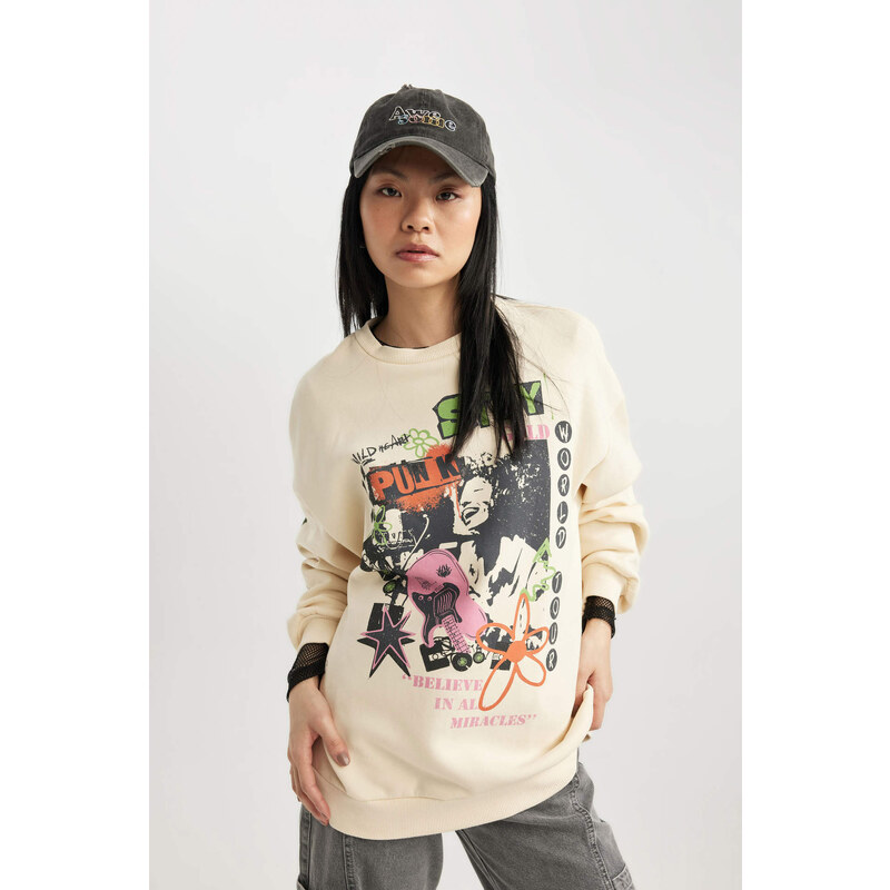 DEFACTO Oversize Fit Printed Thick Sweatshirt