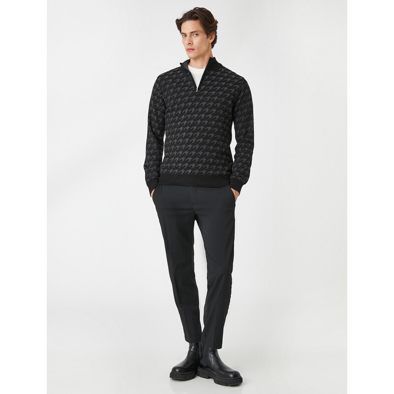 Koton Knitwear Zippered Sweater Stand-Up Collar Crowbarn Detailed