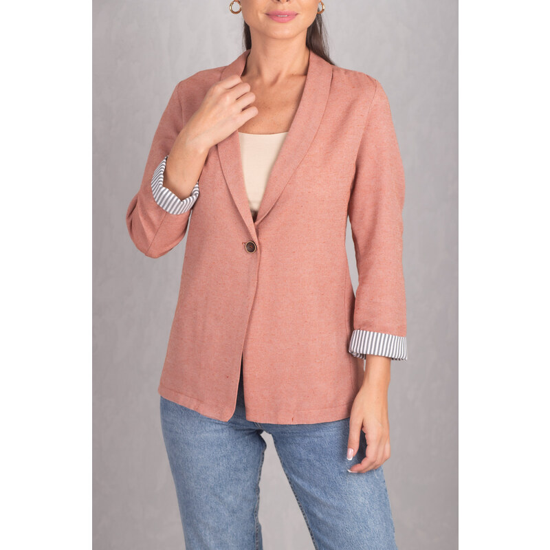 armonika Women's Tile Inner Sleeve Striped Single Button Jacket