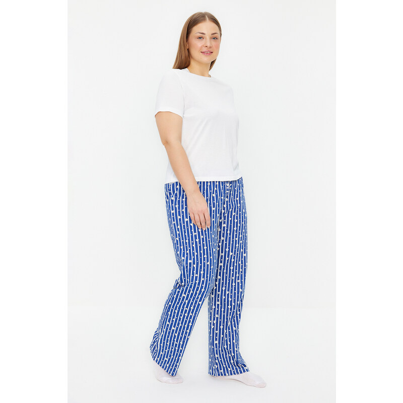 Trendyol Curve Navy Blue Striped Knitted Pajama Bottom