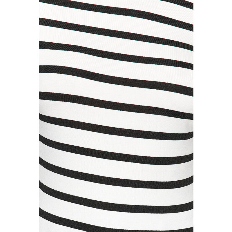 Trendyol Black and White Striped Premium Soft Fabric Fitted Boat Collar Flexible Knitted Blouse