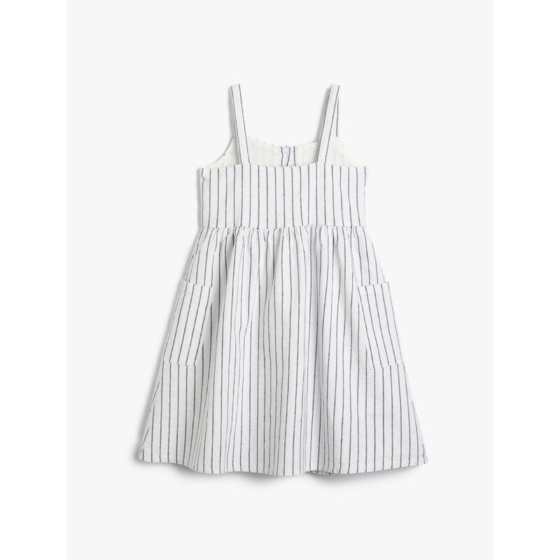 Koton Strapless Linen Dress with Button Fastening and Pocket Lined.
