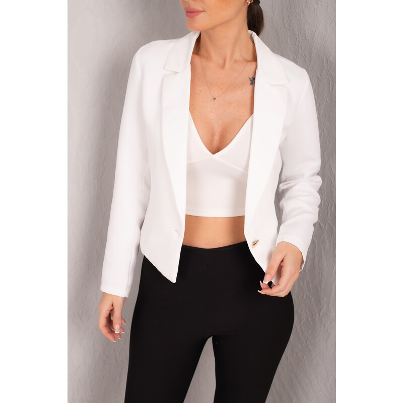 armonika Women's White Single Button Crop Jacket