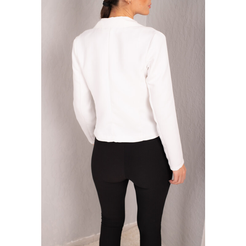 armonika Women's White Single Button Crop Jacket