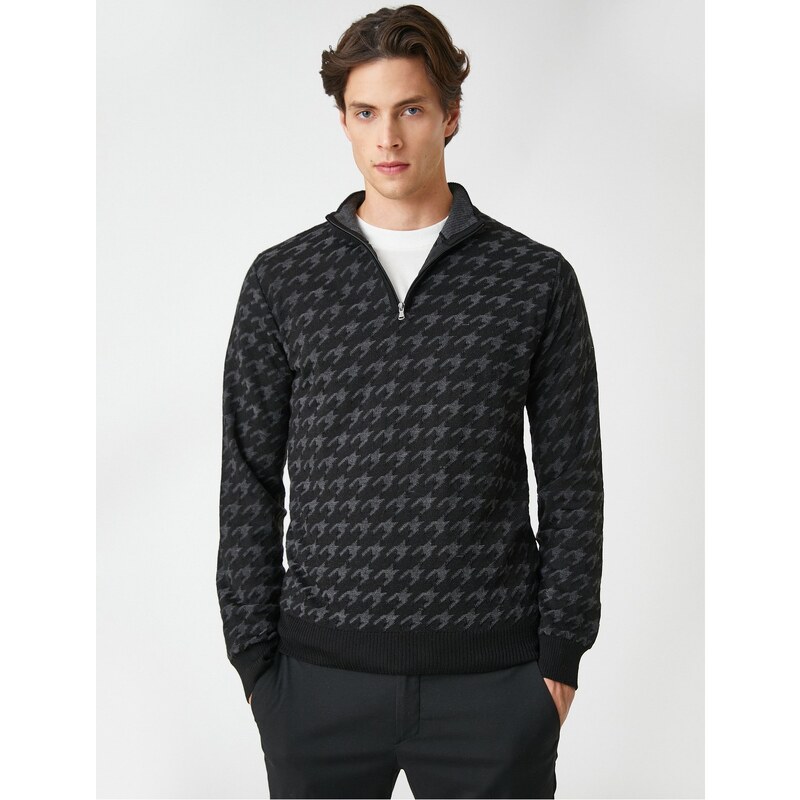 Koton Knitwear Zippered Sweater Stand-Up Collar Crowbarn Detailed