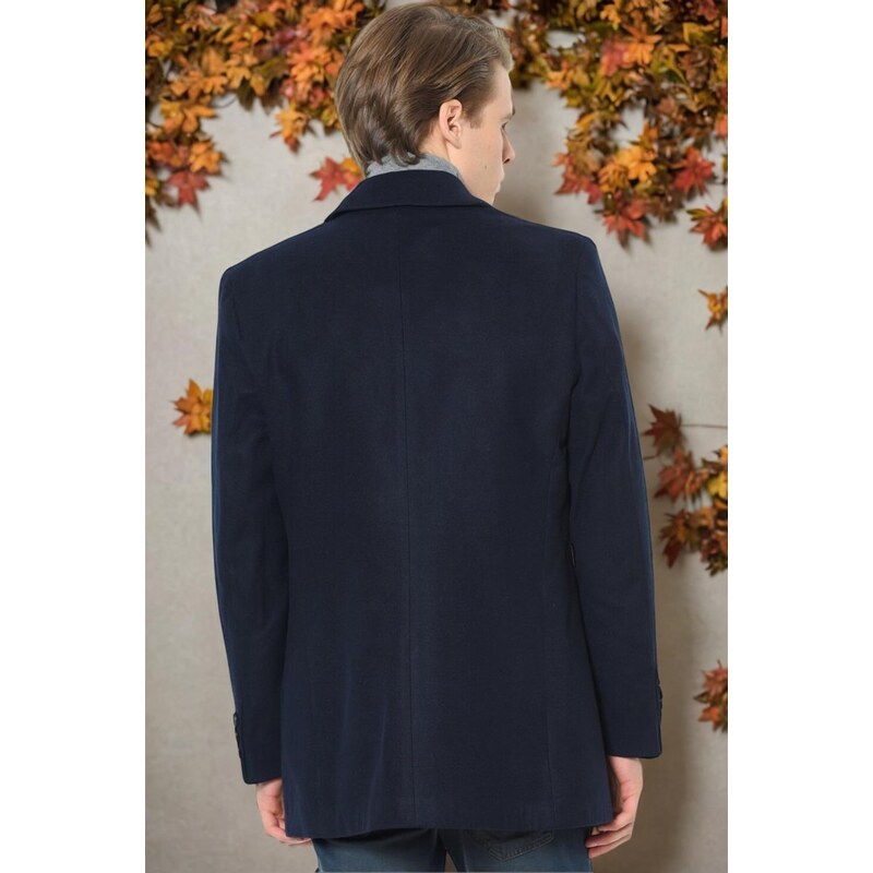 PLT8206 DEWBERRY MEN'S COAT-PLAIN NAVY BLUE