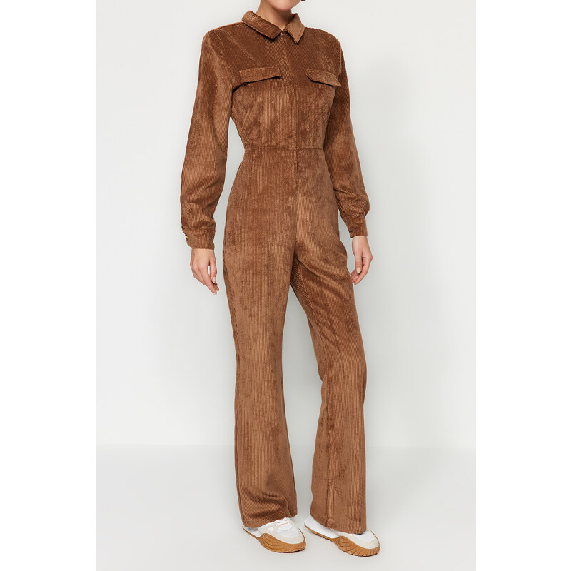 Trendyol Brown Velvet Woven Jumpsuit