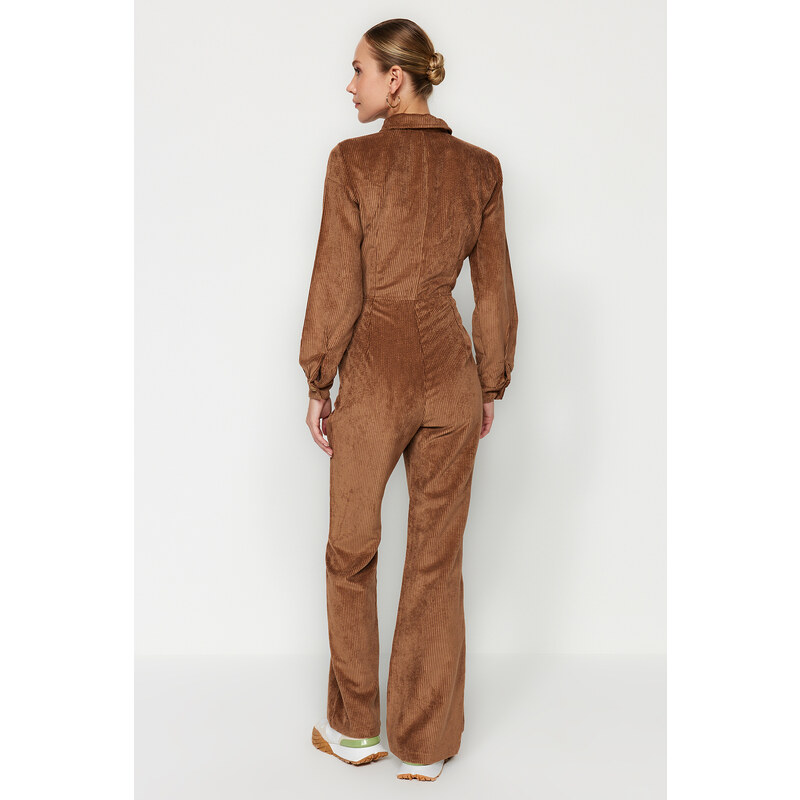 Trendyol Brown Velvet Woven Jumpsuit