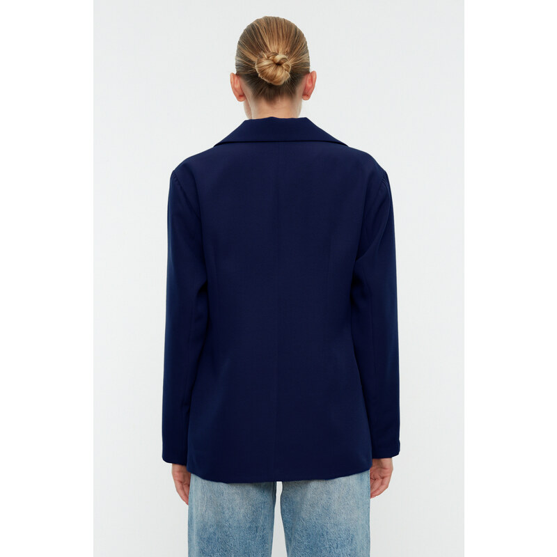 Trendyol Navy Blue Oversize Lined Woven Blazer Jacket