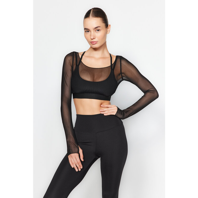Trendyol Knitted Sports Bra and Tulle Top/Blouse Combined 2 Layers Knitted Sports Top/Blouse