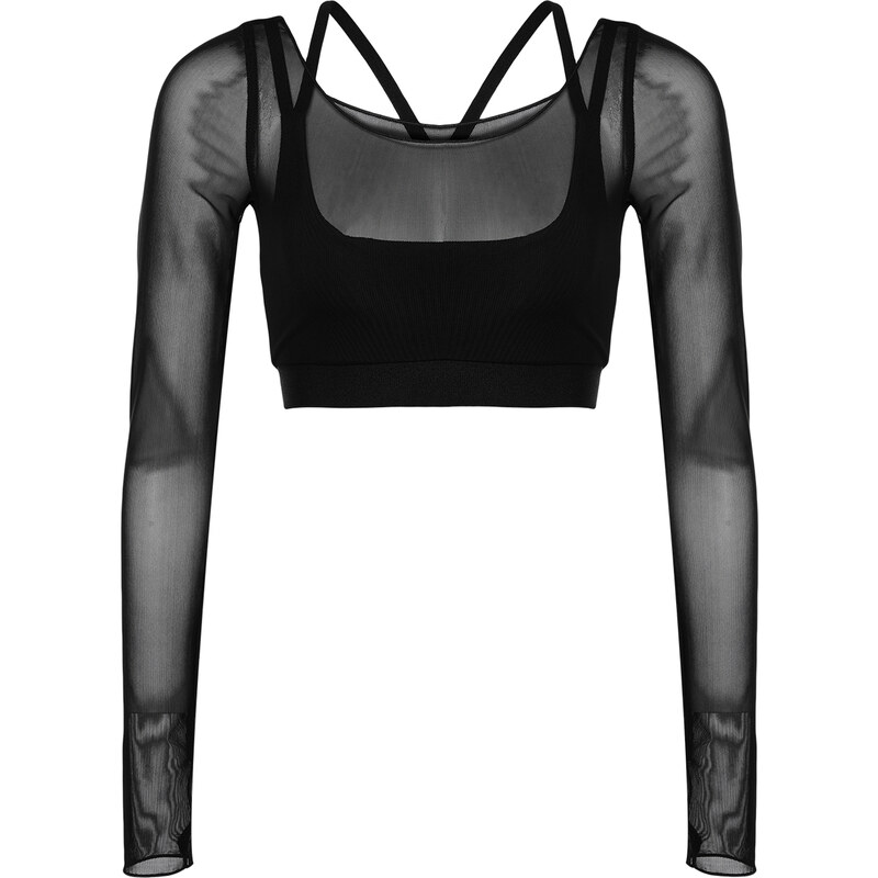 Trendyol Knitted Sports Bra and Tulle Top/Blouse Combined 2 Layers Knitted Sports Top/Blouse