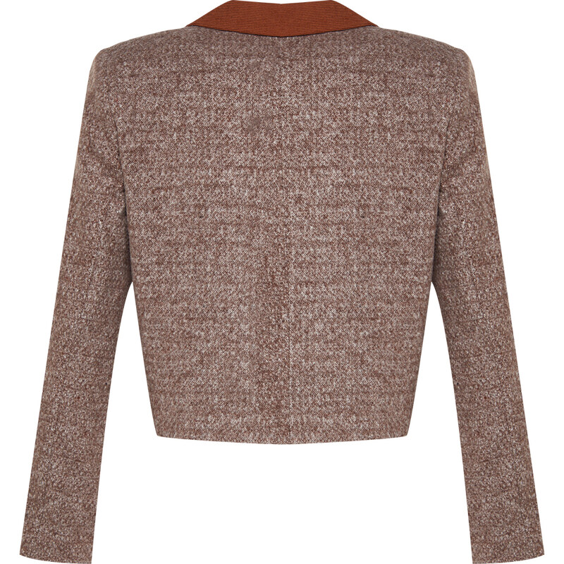 Trendyol Brown Premium Crop Button Detailed Woven Blazer Jacket