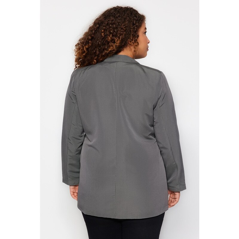 Trendyol Curve Double-breasted Gray Double Breasted Blazer with Closure