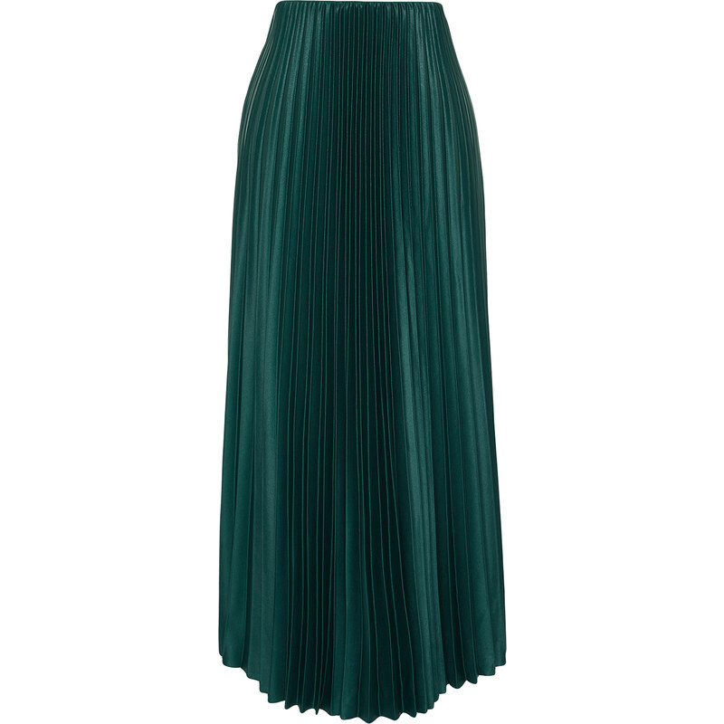 Trendyol Emerald Green Pleated Maxi Knitted Skirt