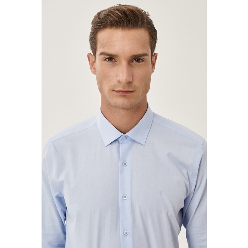 ALTINYILDIZ CLASSICS Men's Light Blue Slim Fit Slim Fit Classic Collar Cotton Shirt