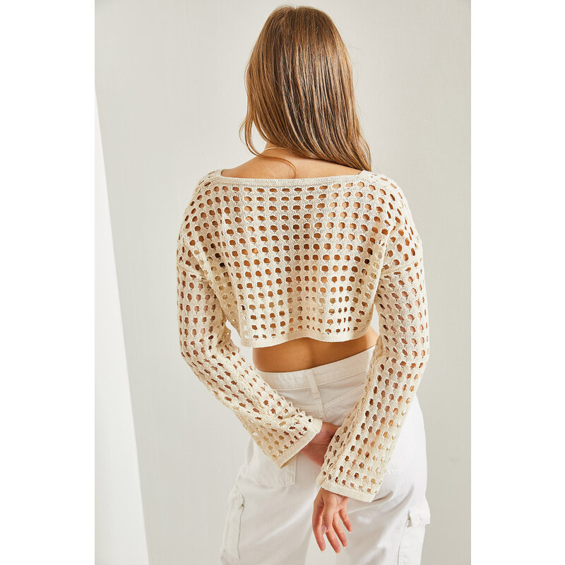 Bianco Lucci Women's Openwork Knitwear Crop Sweater