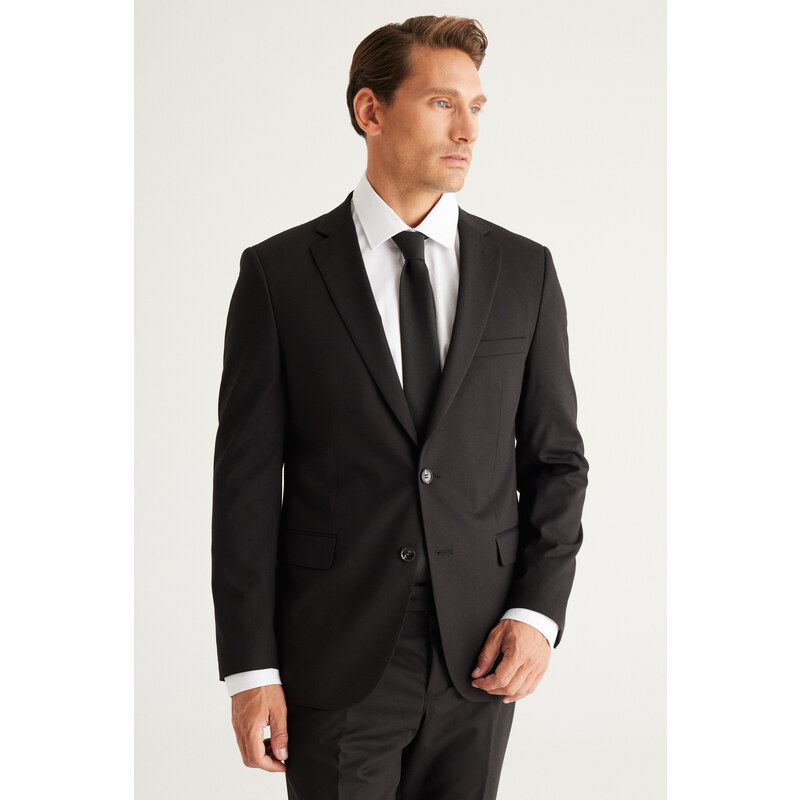 ALTINYILDIZ CLASSICS Men's Black Slim Fit Slim Fit Monocollar Suit.