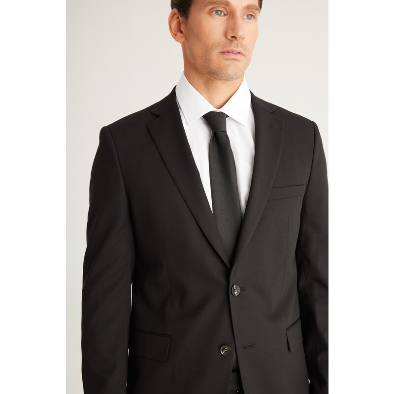 ALTINYILDIZ CLASSICS Men's Black Slim Fit Slim Fit Monocollar Suit.