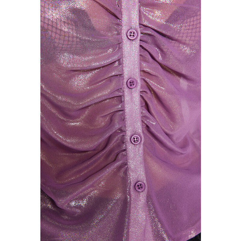 Trendyol Lilac Gathered Shiny Transparent Woven Shirt