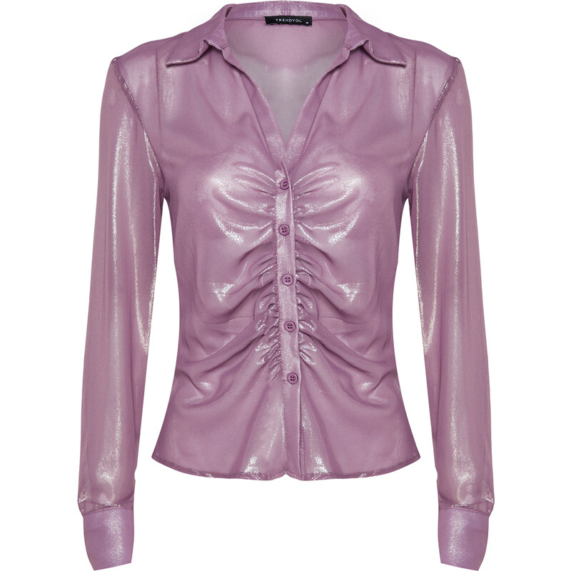 Trendyol Lilac Gathered Shiny Transparent Woven Shirt