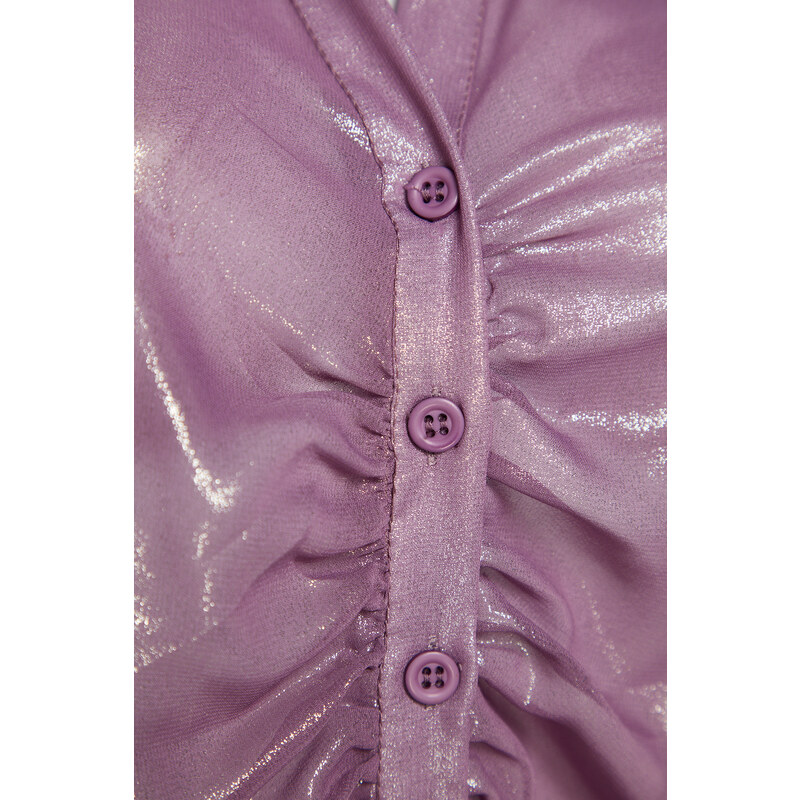 Trendyol Lilac Gathered Shiny Transparent Woven Shirt