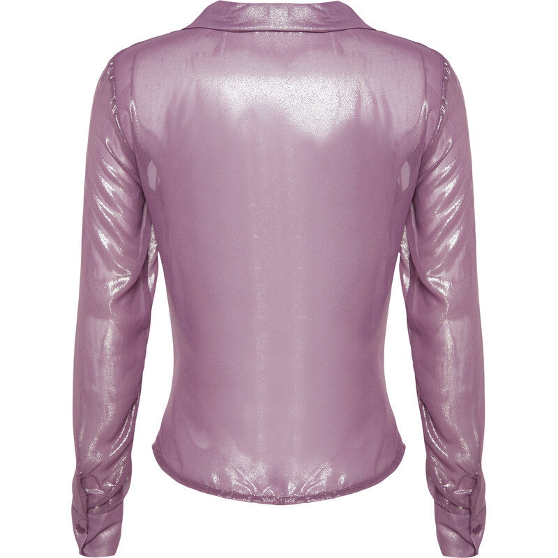 Trendyol Lilac Gathered Shiny Transparent Woven Shirt