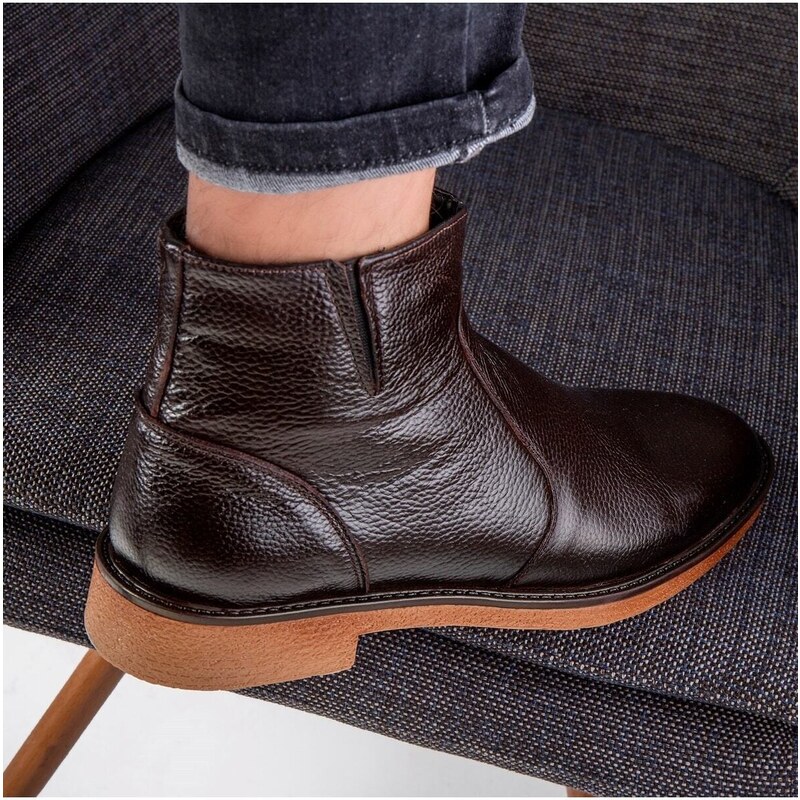 Ducavelli Bristol Genuine Leather Non-Slip Sole With Zipper Chelsea Daily Boots Brown.