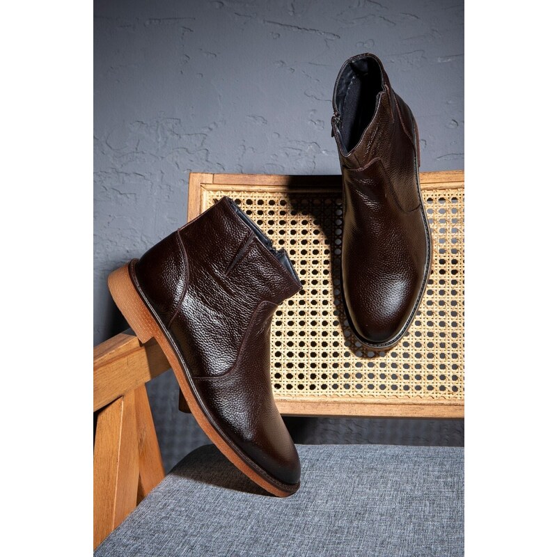 Ducavelli Bristol Genuine Leather Non-Slip Sole With Zipper Chelsea Daily Boots Brown.