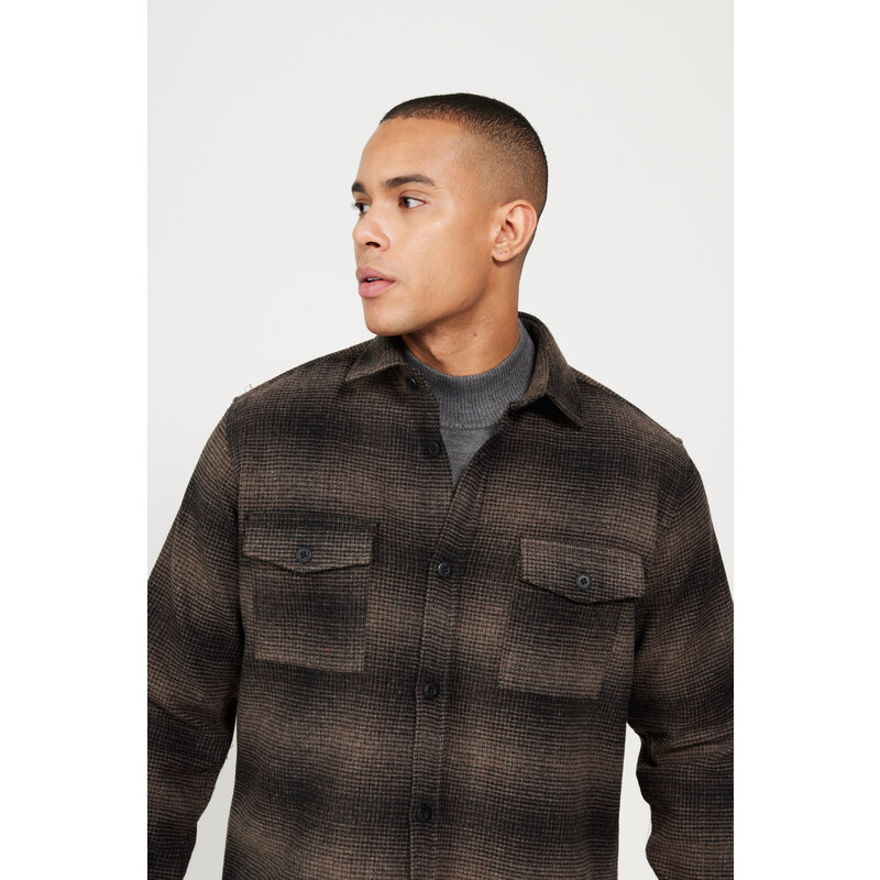 AC&Co / Altınyıldız Classics Men's Brown Comfort Fit Classic Collar Patterned Shirt