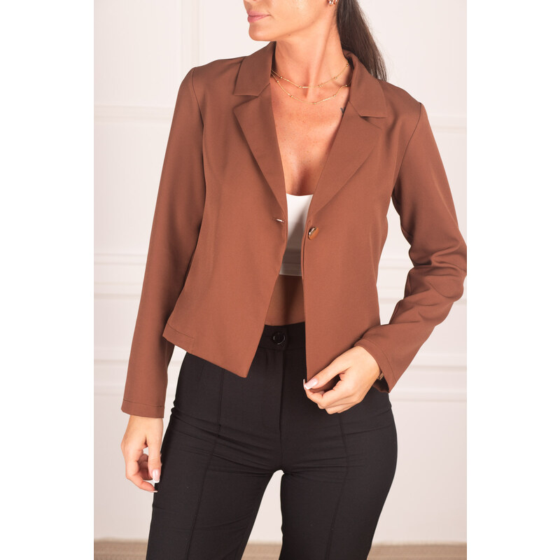 armonika Women's Brown One Button Crop Jacket