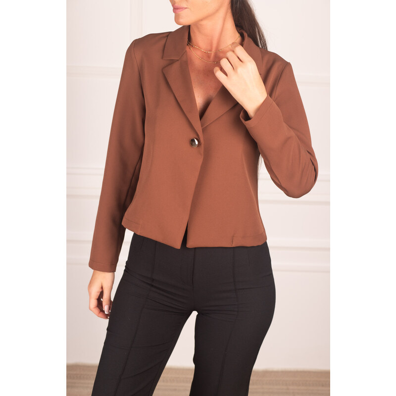 armonika Women's Brown One Button Crop Jacket