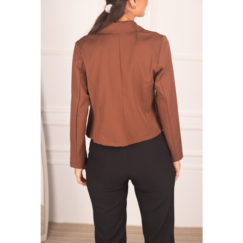 armonika Women's Brown One Button Crop Jacket