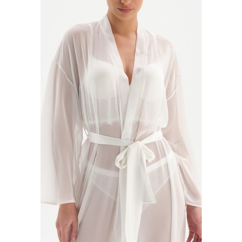 Dagi White Bride Lace Detailed Chiffon Dressing Gown