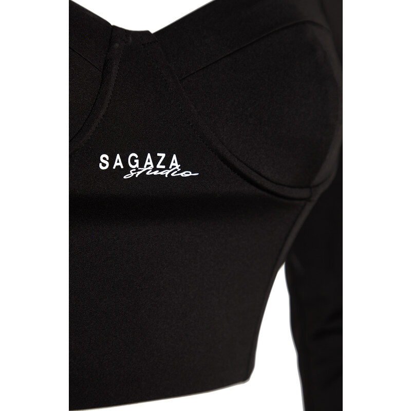 Trendyol X Sagaza Studio Black Crop Knitted Blouse