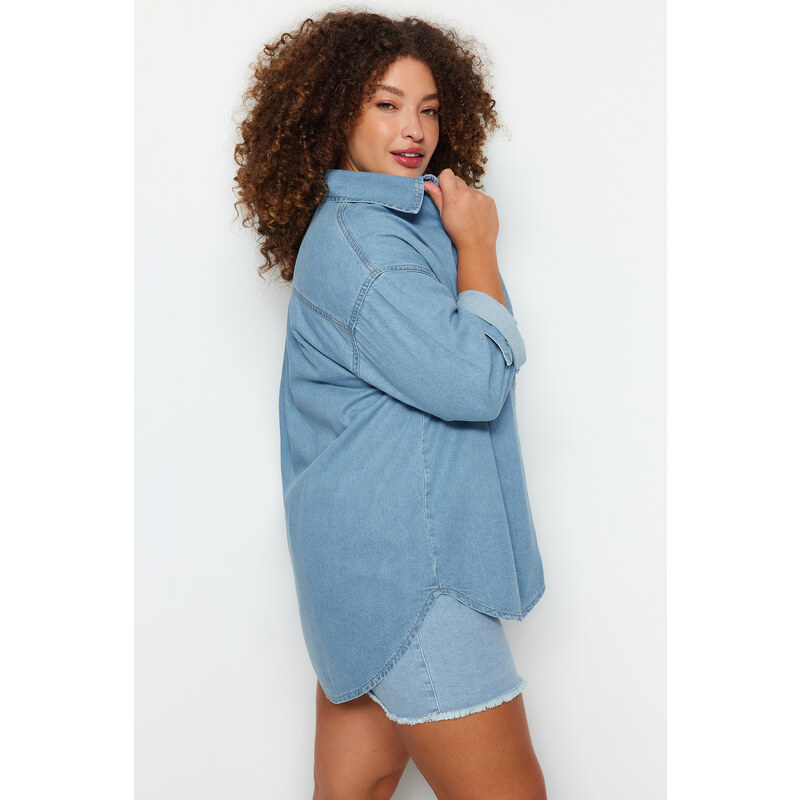 Trendyol Curve Light Blue Oversize Denim Shirt