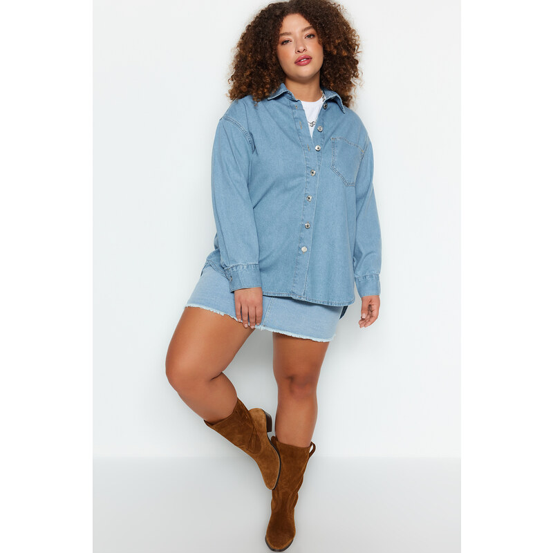 Trendyol Curve Light Blue Oversize Denim Shirt