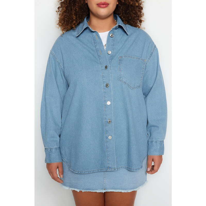 Trendyol Curve Light Blue Oversize Denim Shirt