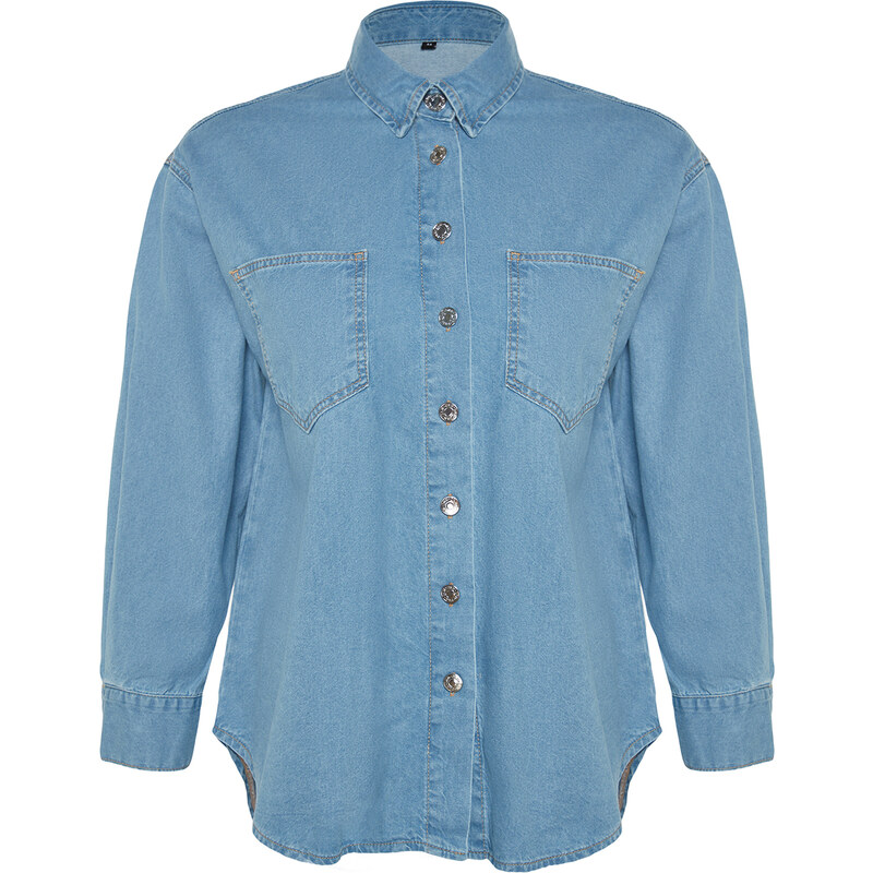 Trendyol Curve Light Blue Oversize Denim Shirt