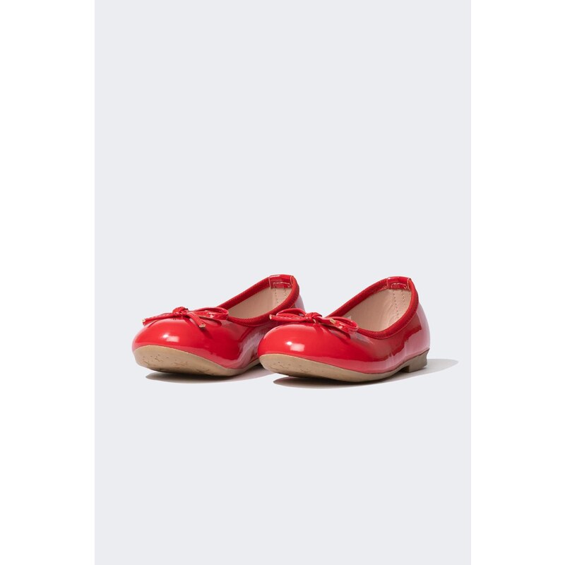 DEFACTO Girl's Flat Sole Red Faux Leather Patent Leather Flats