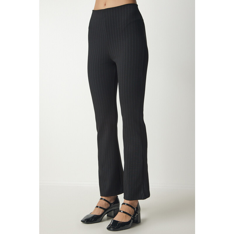 Happiness İstanbul Women's Black Slim Striped Casual Pants
