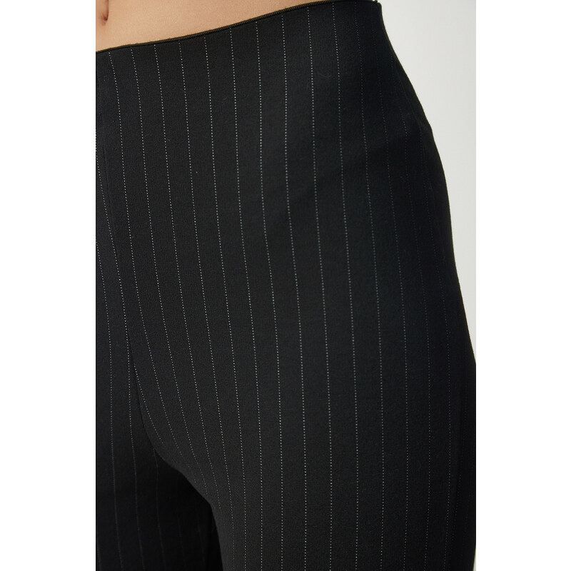 Happiness İstanbul Women's Black Slim Striped Casual Pants