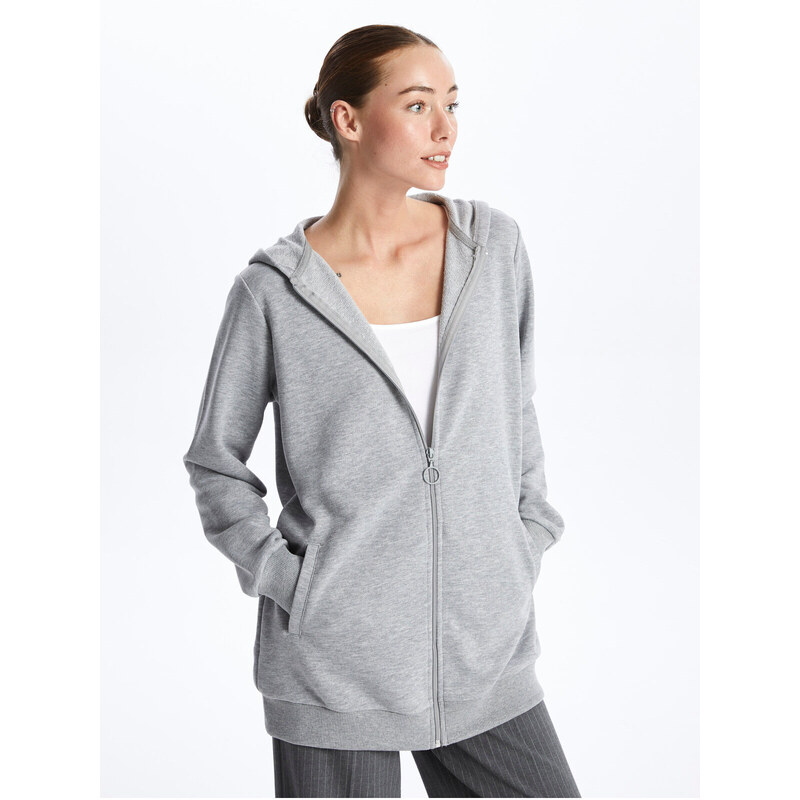 LC Waikiki Women's Hooded Plain Long Sleeve Oversize Zipper Sweatshirt