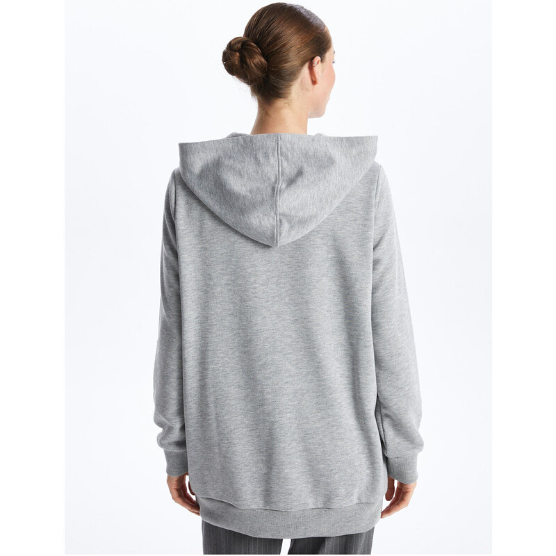 LC Waikiki Women's Hooded Plain Long Sleeve Oversize Zipper Sweatshirt