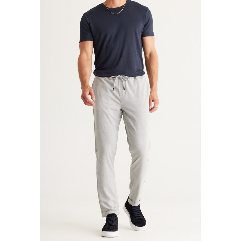 AC&Co / Altınyıldız Classics Men's Gray Slim Fit Casual Cut Jogger Pants with Tie Waist Side Pockets.