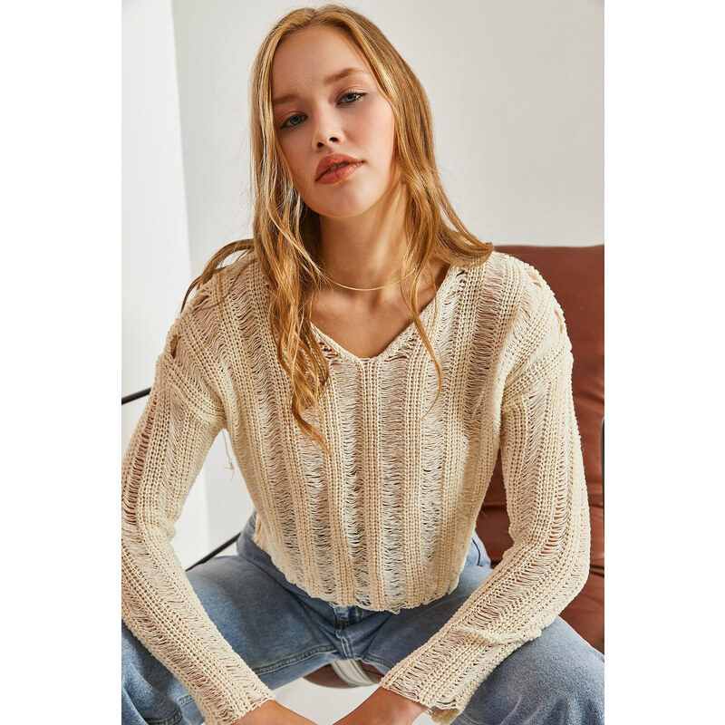 Bianco Lucci Women's Openwork Knitwear Knitted Sweater