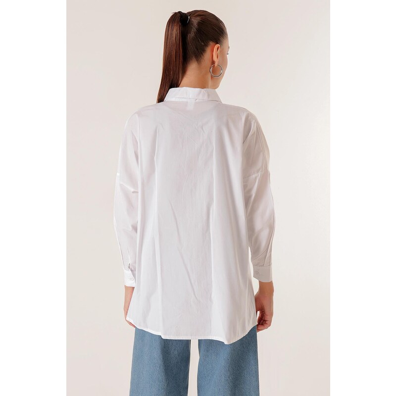 By Saygı Oversized Shirt with Front Pops Bat Capri Sleeves