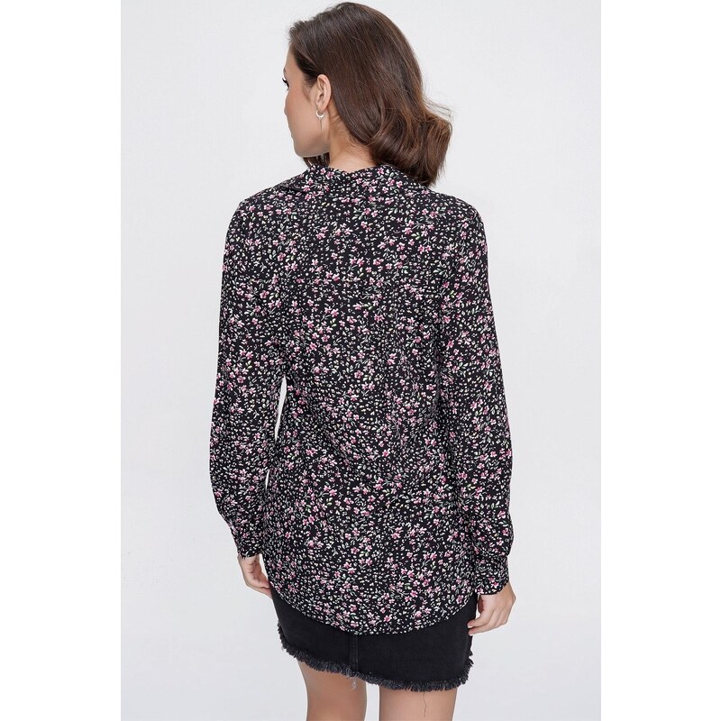 By Saygı Floral Mini Viscose Shirt Black