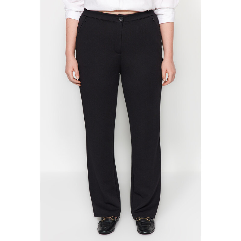 Trendyol Curve Black High Waist Knitted Crepe Large Size Trousers