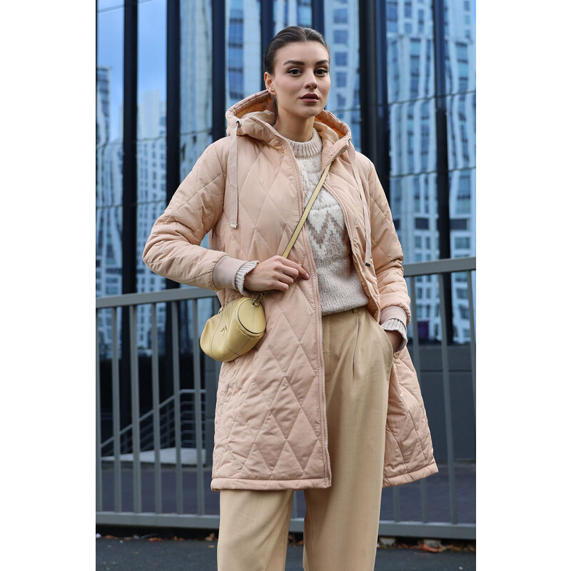 Bigdart 5138 Quilted Long Puffy Coat - Beige